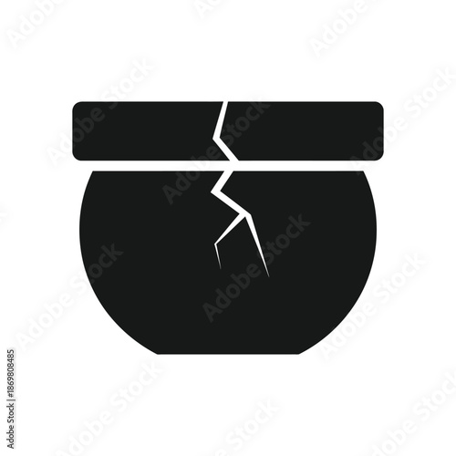 Minimalist Flat Vector Icon of a Cracked Black Pot