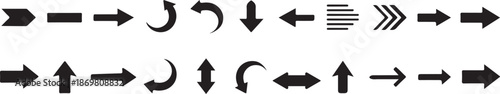A collection of black arrow and line symbols arranged in two rows