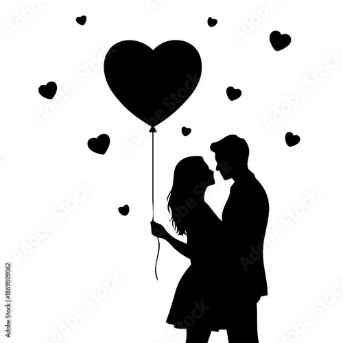 Couple holding heart-shaped balloon