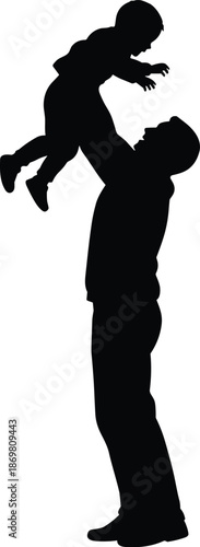 Silhouette of parent lifting joyful child in air, bonding moment, family connection, love, happiness, affection, playful interaction, vector illustration