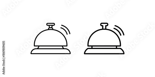 Hotel service bell icons set two outline symbols isolated on white background signaling assistance