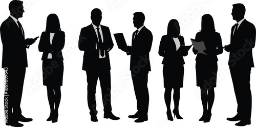 Silhouettes of business professionals in office attire, teamwork, corporate discussion, professional communication, leadership, meeting room, work collaboration, strategy
