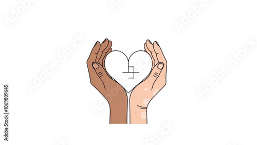 Diverse hands forming heart shape with medical cross symbol inside with healthcare