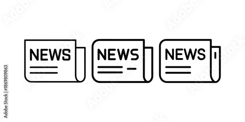Newspaper print media line icons representing journalism daily news and publishing industry