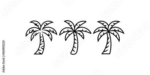 Three simple black and white line icons representing tropical palm trees standing side by side