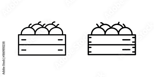 Two stacked wooden crates filled with fresh fruit icons ready for harvest or grocery delivery