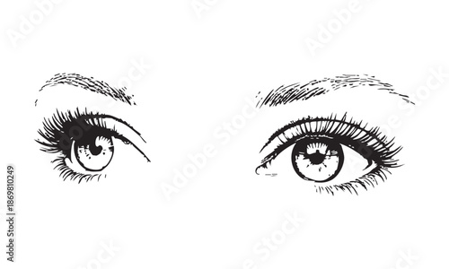 Womans Eyes Sketch Dramatic Black and White Hand-Drawn Illustration for Beauty and Cosmetics