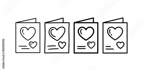 Valentines day greeting cards with hearts icon set decorative romantic invitation symbols outline vector