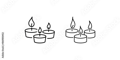 Tealight candles burning flame icon set romantic atmosphere symbols for celebrations outline vector