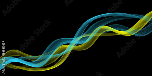 abstract waves of purple bushy smoke on dark background. Wispy blue, yellow smoke trails against a stark black background, Abstract spectrum background made by sunlight illumination. Viva magenta, 