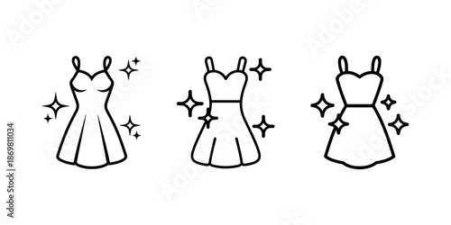 Three sparkling dresses vector icons on white background