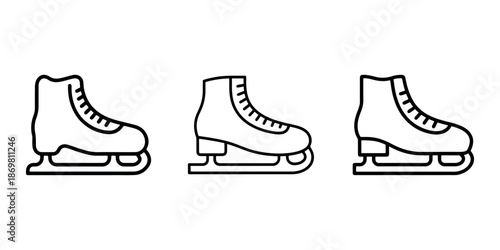 Three pairs of ice skates with laces and blades on white background winter sport gear