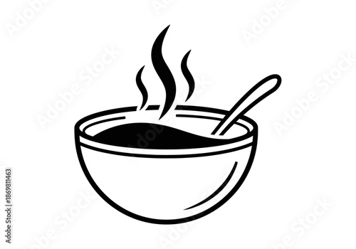 illustration of bowl of soup with steam rising, cozy comfort food concept, Italian cuisine theme, clipart style.