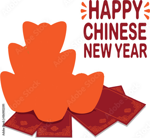 Happy Chinese New Year with Red Envelopes and Orange Blossoms vector illustration EPS PNG file download.
