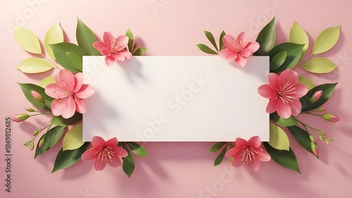 Valentine's day floral wishes greeting card template with pink flowers and green leaves for romantic love messages and heartfelt sentiments