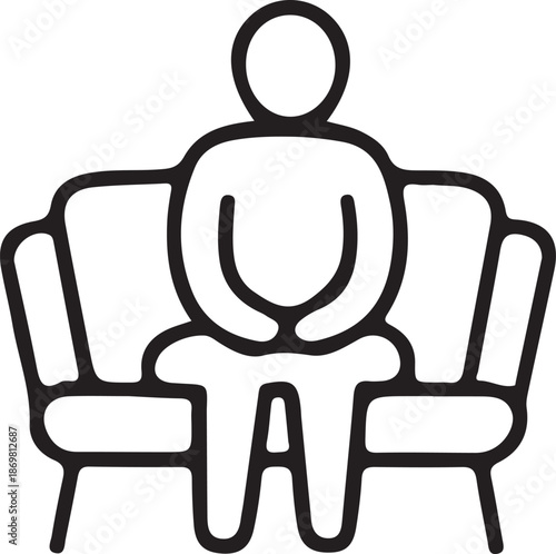 Person Sitting Icon: Sedentary Lifestyle Outline, Patient Waiting Room Symbol, and Counseling Session Graphic
