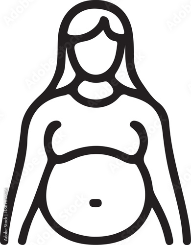 Front-Facing Pregnant Woman Icon: Maternal Health Silhouette, Prenatal Care Outline