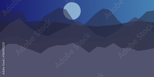 Nighttime mountain range under full moon