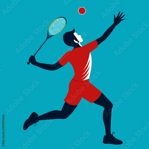 Tennis Player Silhouette Performing Jump Shot Action