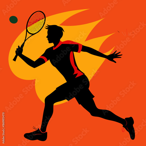 Tennis Player Silhouette Playing Forehand Shot