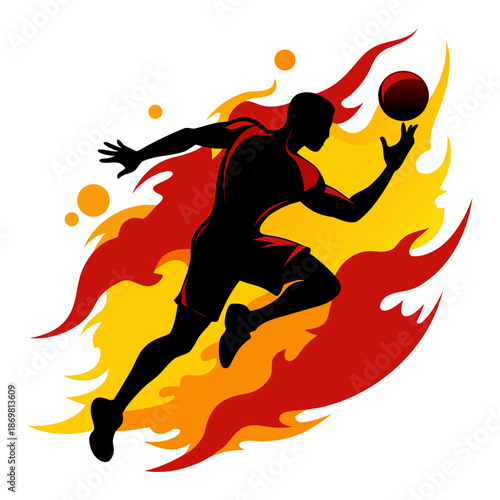 Basketball Player Silhouette – Fire Motion Running Action