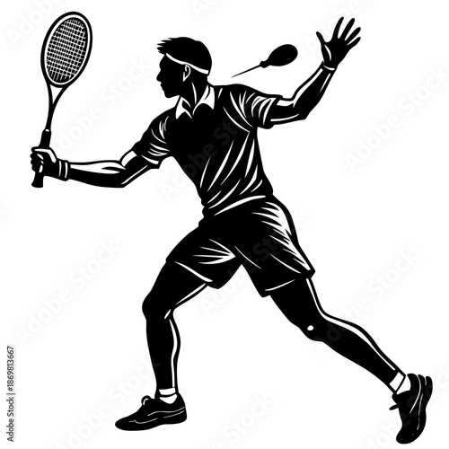 Tennis Player Forehand Swing – Sports Silhouette Vector