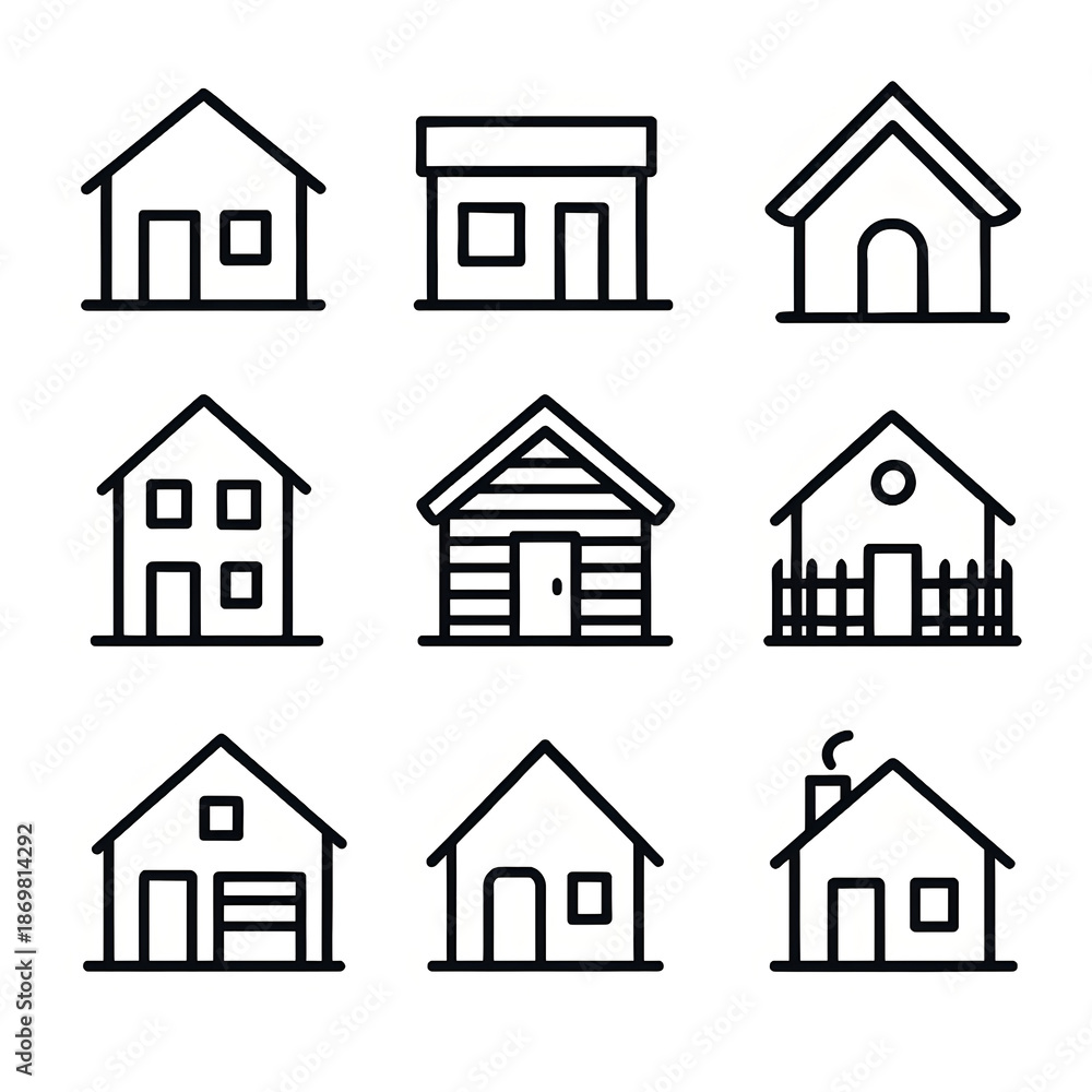 Fototapeta premium Modern House and Building Outline Icons Set for Digital Design