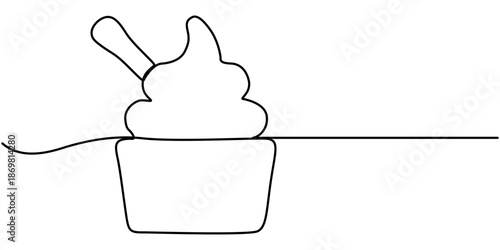 ice cream cup continuous one line drawing, Continuous single line drawing of delicious and cool fresh cup ice cream, ice cream, cocktail. One single line drawing. of outline vector illustration. 