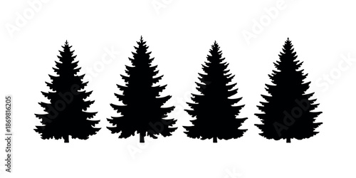 Set of four different christmas trees silhouette vector icon illustration collection
