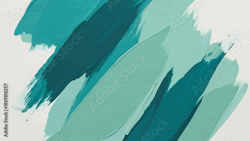 Abstract Teal and Mint Green Acrylic Paint Strokes on White Background
