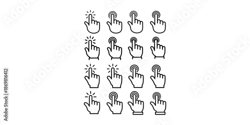 Set of click cursor icons with glowing effect on white background