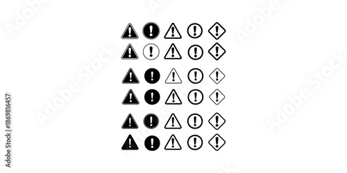 Multiple warning signs with exclamation mark on white background