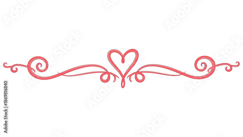 An elegant heart-shaped design surrounded by swirling patterns and ornaments in a minimalist illustration style