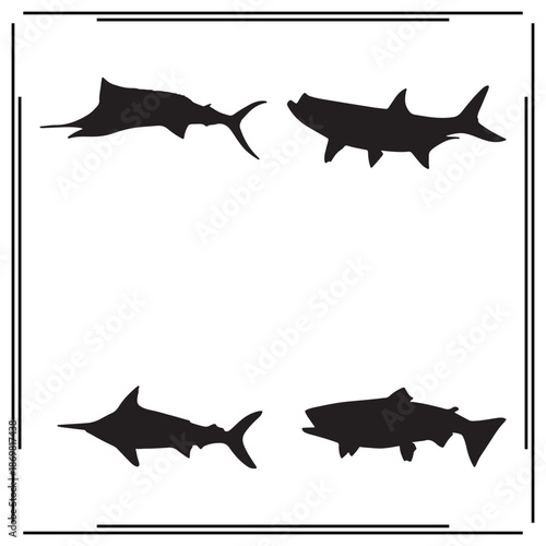 A big collection of Fish silhouette set, Fish silhouette logo isolated on white background.