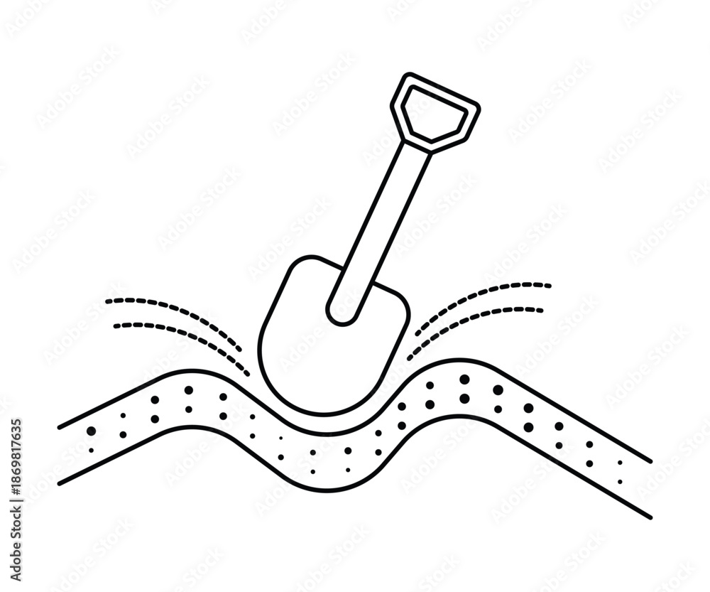 Naklejka premium Digging icon design in line style. Shovel dig hole icon vector. Digging icon vector simple element illustration.