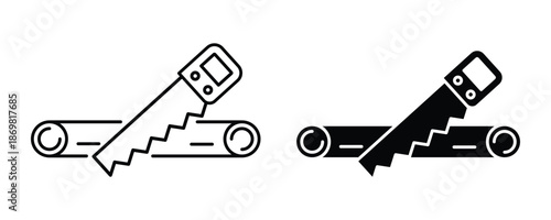 Hand saw and wooden icon. Wood Saw vector outline and glyph symbols. use on web and mobile apps.