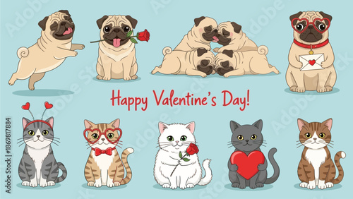 Adorable Cartoon Animals Celebrating Valentine's Day with Hearts and Affection