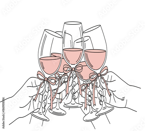 A joyful toast hands clinking wine glasses in a celebratory sketch