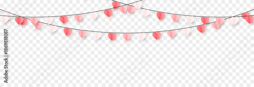 Garland with multicolored paper hearts on a transparent background. Garland with hearts PNG. Valentine’s Day decoration.