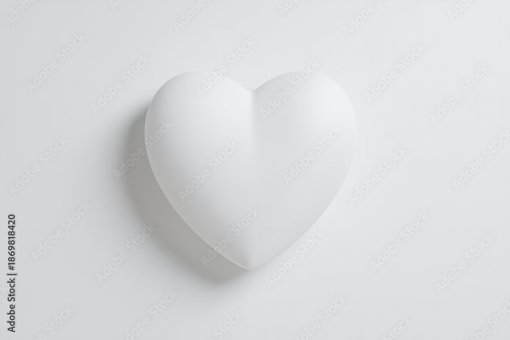 Fototapeta premium White heart pillow casting soft shadow, minimalist Valentine home decor mockup, cozy fabric texture, neutral wall backdrop, product styling for gift packaging and branding