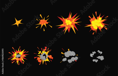 Cartoon Explosion Sequence Bursting from Star to Smoke.