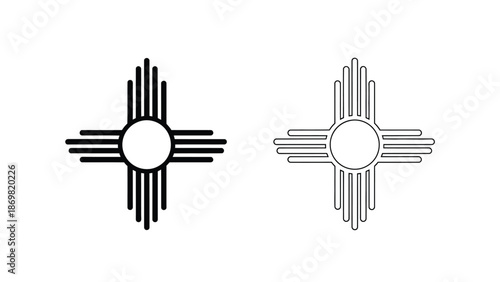 Two depictions of the new mexico state flag symbol black and outlined