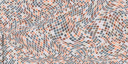 Mosaic wavy pattern. Abstract background formed by rectangles of different colors and transparency. Vector illustration in pixel art style