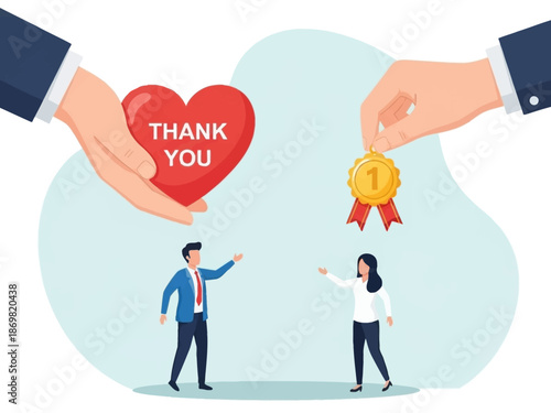 Illustration of business people receiving thank you gifts and awards