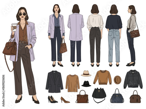 Fashion illustration of woman with accessories and clothing