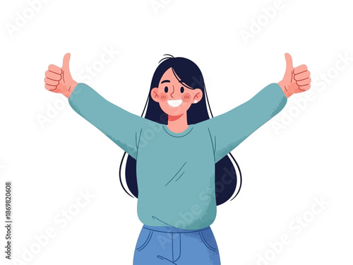 Woman with long black hair giving thumbs up