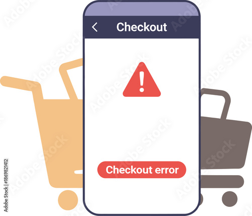 Mobile shopping checkout error illustration