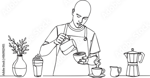 Barista crafting coffee with precision and care, surrounded by essential brewing tools