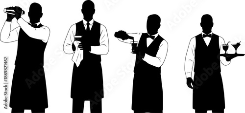 Set of bartender silhouette vector on white background

