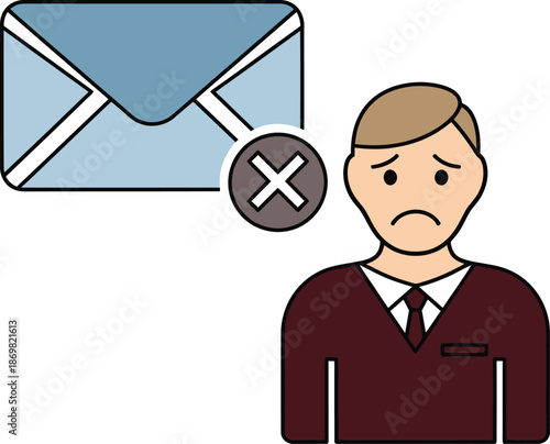 Sad businessman with rejected email icon